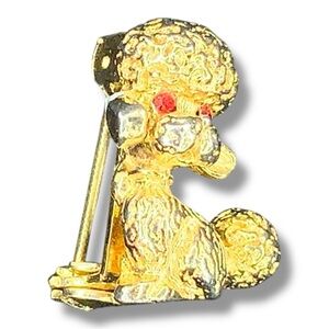 Vintage Celebrity NY Gold Poodle Brooch Red Rhinestone Rockabilly Retro Pinup
